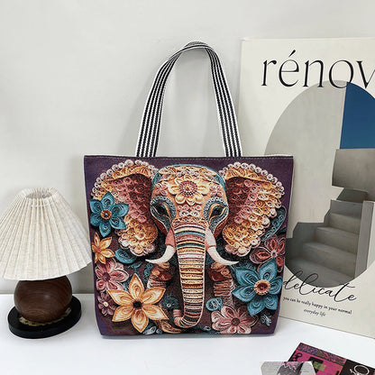 Fashionable Gold Embroidery Animal Tote Bag Stylish Shoulder Bag