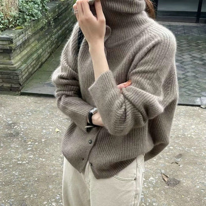 Solid Color Single Button Loose Ribbed Knit Cardigan