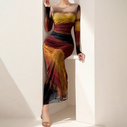 Elegant Long Sleeve Bodycon Dress in Red and More