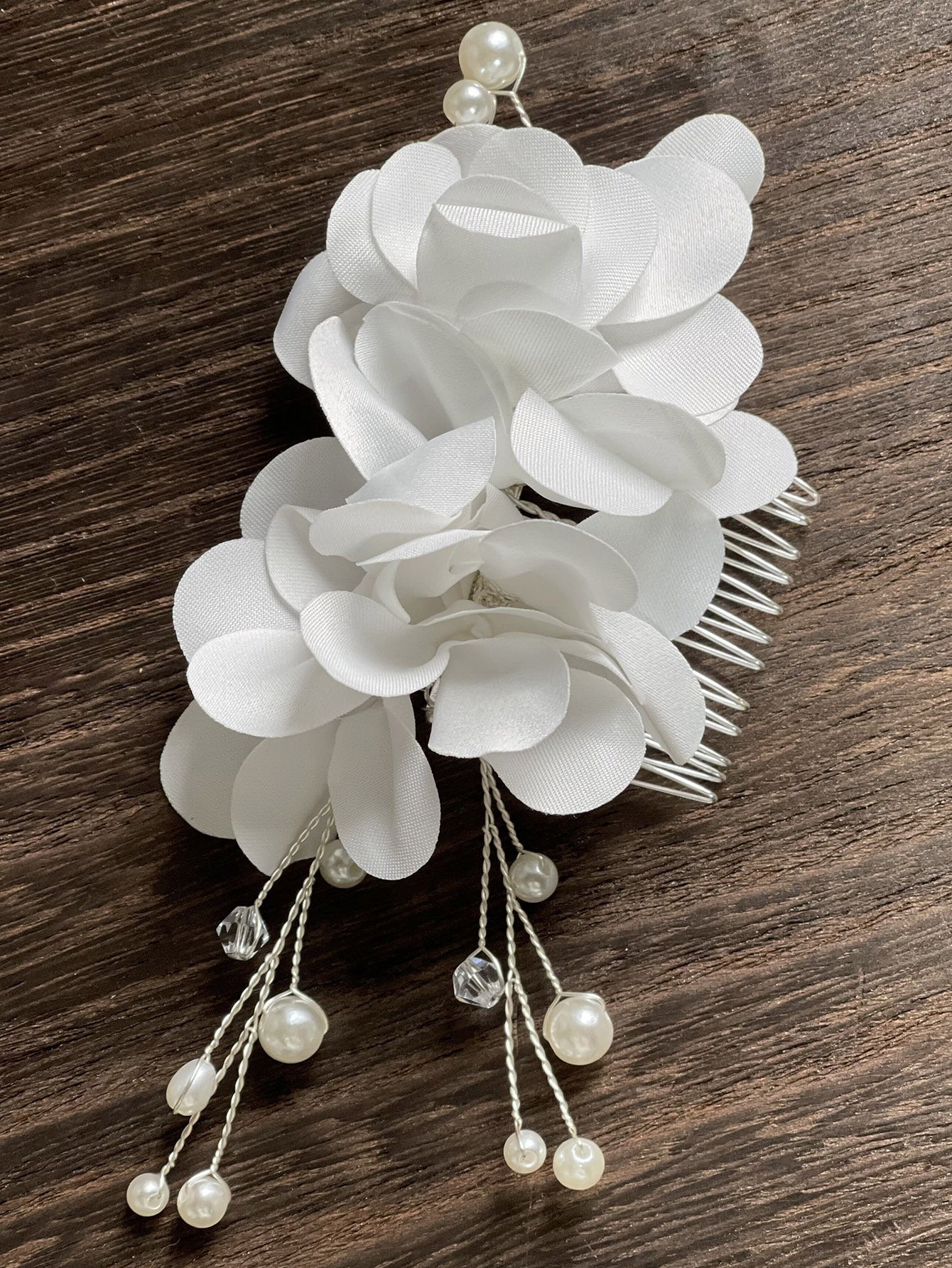 Bridal Red Flower Fabric Pearl Hair Comb Wedding Accessory