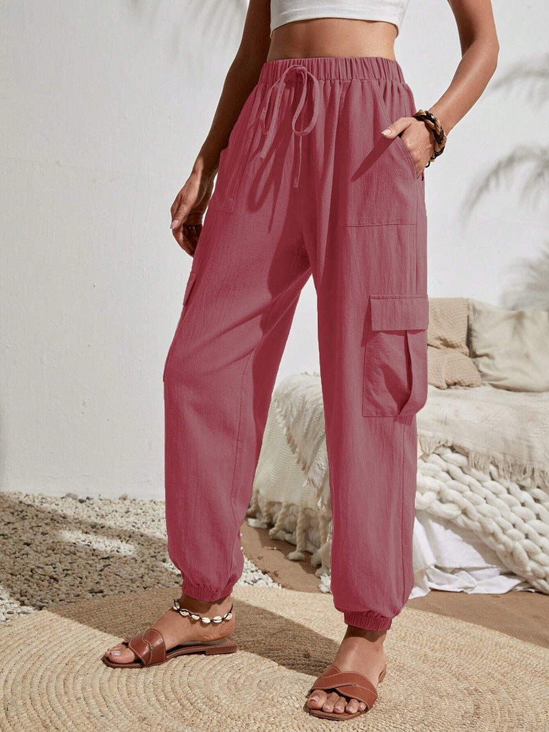 Women'S Spring And Summer New Versatile Solid Color Pocket Casual Cargo Women'S Pants