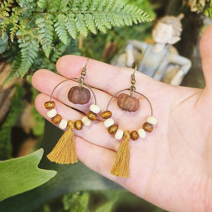 Bohemian Fringe Retro Style Earrings with Wooden Beads