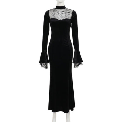 Spider Web Lace Patchwork Midi Dress