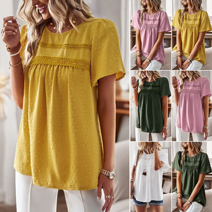 Casual Color Block Crew Neck Top Elegant Women's Blouse