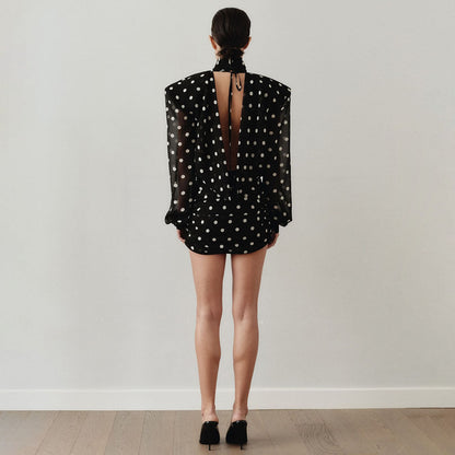 Elegant Polka Dot High Neck Bodycon Mini Dress