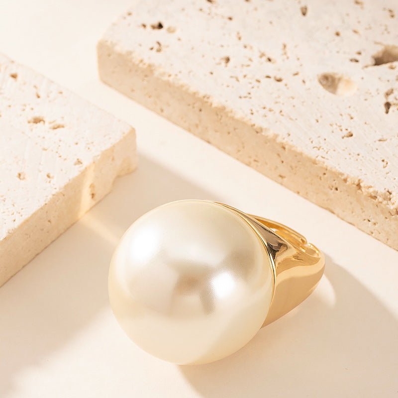 Fashionable Pearl Inlay Adjustable Open Ring For Women