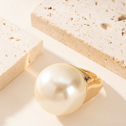 Fashionable Pearl Inlay Adjustable Open Ring For Women