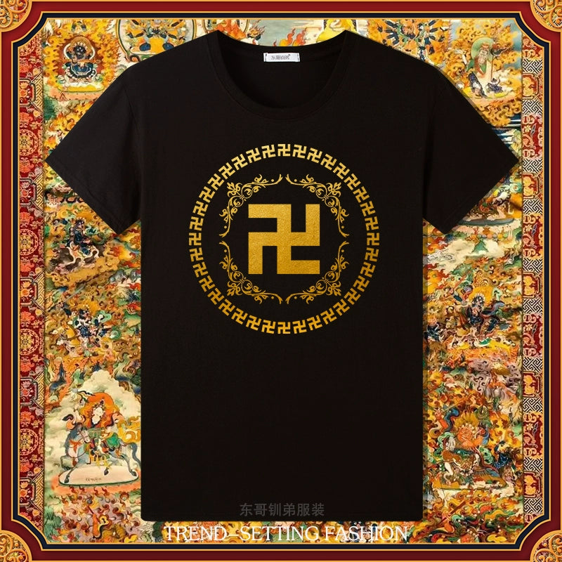 Buddha Heart Seal Ten Thousand Characters Buddha Cotton Short-Sleeved T-Shirt For Men And Women
