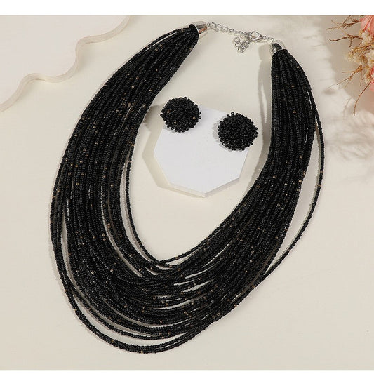 Bohemian Layered Bead Necklace and Earring Set Vintage Style Women's Jewelry