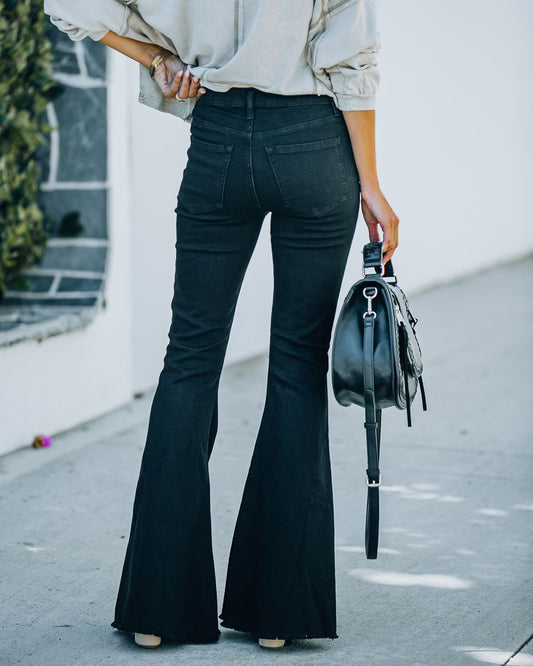 High-Waisted Washed Flare Jeans Trendy Casual Pants