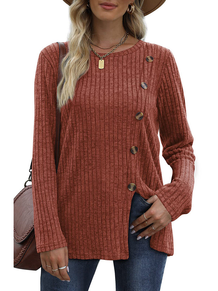 Button Up T-Shirt For Women'S New Fashion Autumn Casual Solid Color Long Sleeved T-Shirt For Women