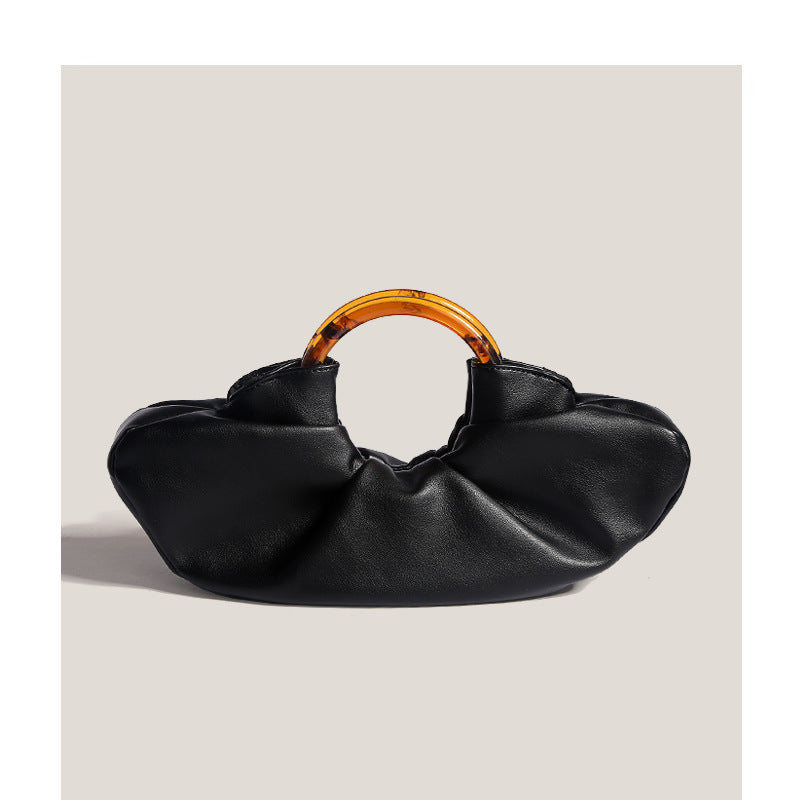 Ruched Cloud Round Handle PU Leather Handbag