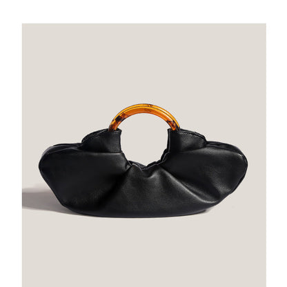 Ruched Cloud Round Handle PU Leather Handbag