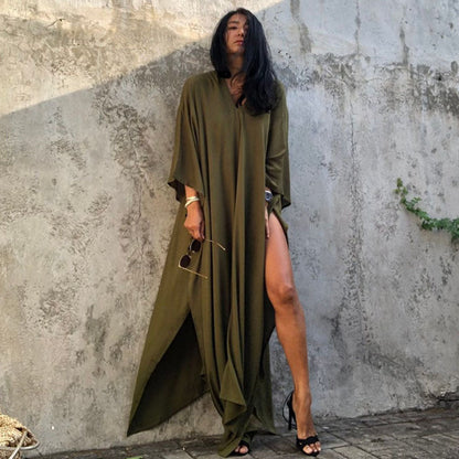 Solid Color Blouse Seaside  Loose Blouse Bikini Swimsuit  Women