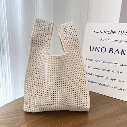 Chic Vintage Hollow Knit Tote Bag for Women