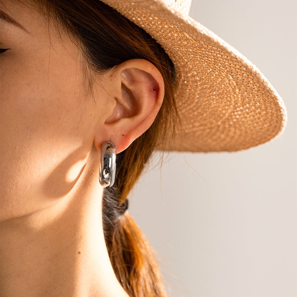 Gold Plated Stainless Steel Hollow C Hoop Earrings