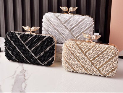 Trendy Pearl Evening Clutch Bag Stylish Party Handbag