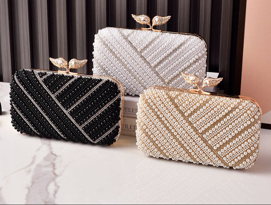 Trendy Pearl Evening Clutch Bag Stylish Party Handbag