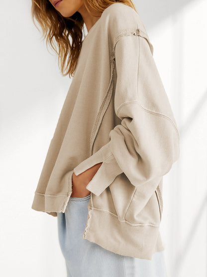 Oversize Solid Color Crew Neck Sweatshirt