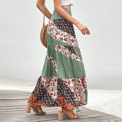 Printed Skirt Summer Ethnic Style High Waist Thin A-Line Skirt
