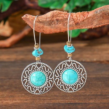 Geometric Turquoise Fringe Earrings Set Bohemian Style