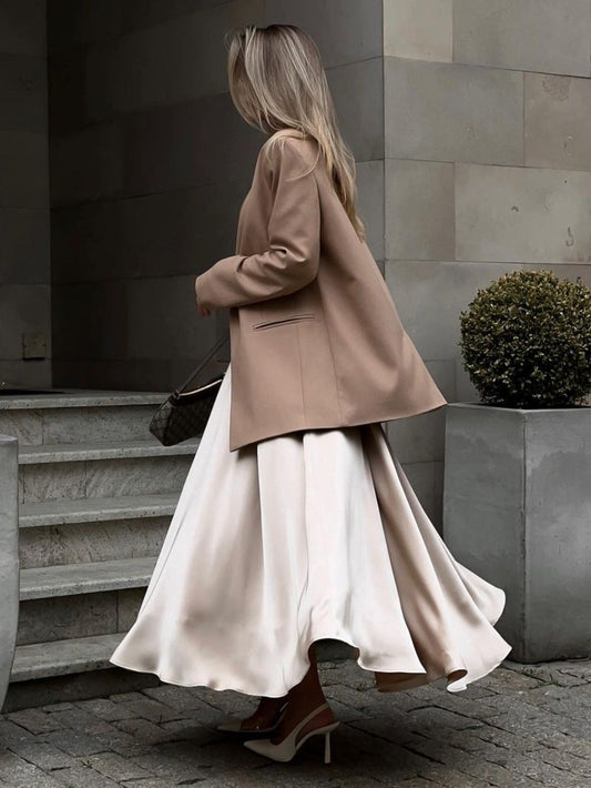 A Line Maxi Skirt Satin Fabric Elegant Flowing