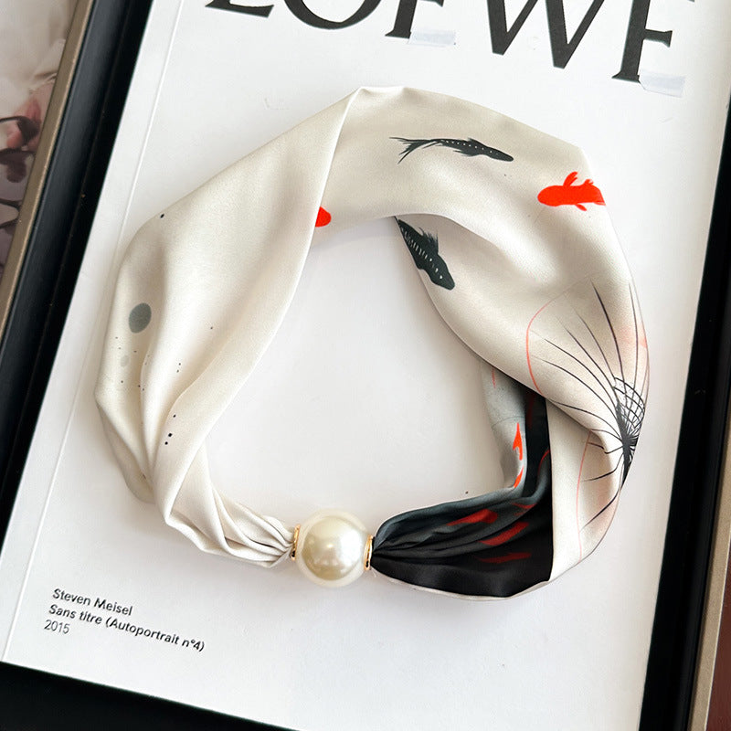 Elegant Print Large Pearl Silk Scarf