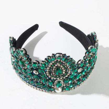 Exaggerated Colorful Glass Crown Headband Fashion Hair Accessory for Women
