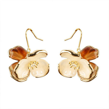 Caramel Amber Floral Resin Earrings For Women