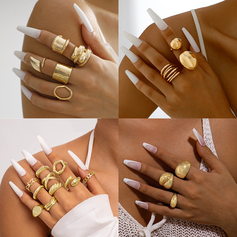 Geometric Metal Lava Line Open Ring Set - 4 Pieces