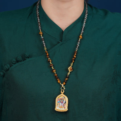White Crystal Tiger'S Eye Stone Necklace Tibetan Style Goddess Of Wealth Zakiram Thangka Pendant Rope Girls Jewelry