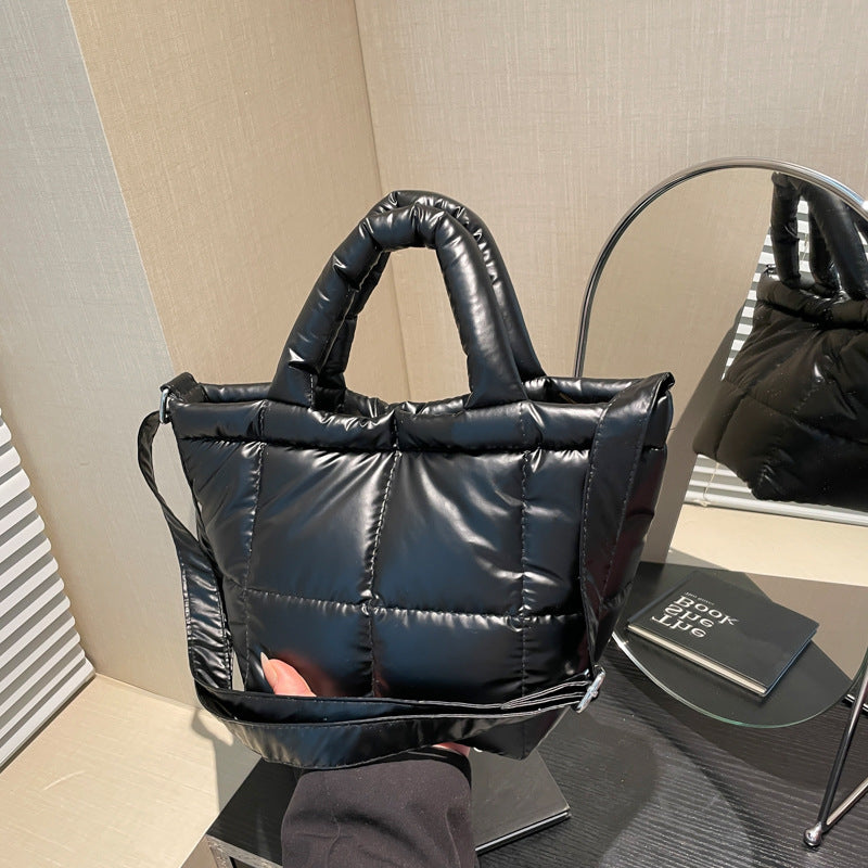 Trendy Nylon Bucket Bag Glossy Finish Casual Style