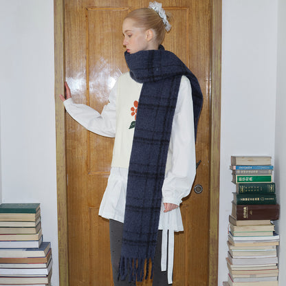 Plaid Pattern Wool Blend Scarf for Women