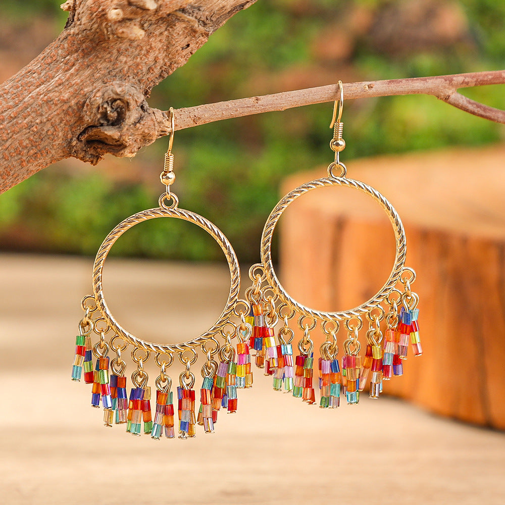 Fashion Tassel Bead Earrings for Women Stylish Vintage Jewelry