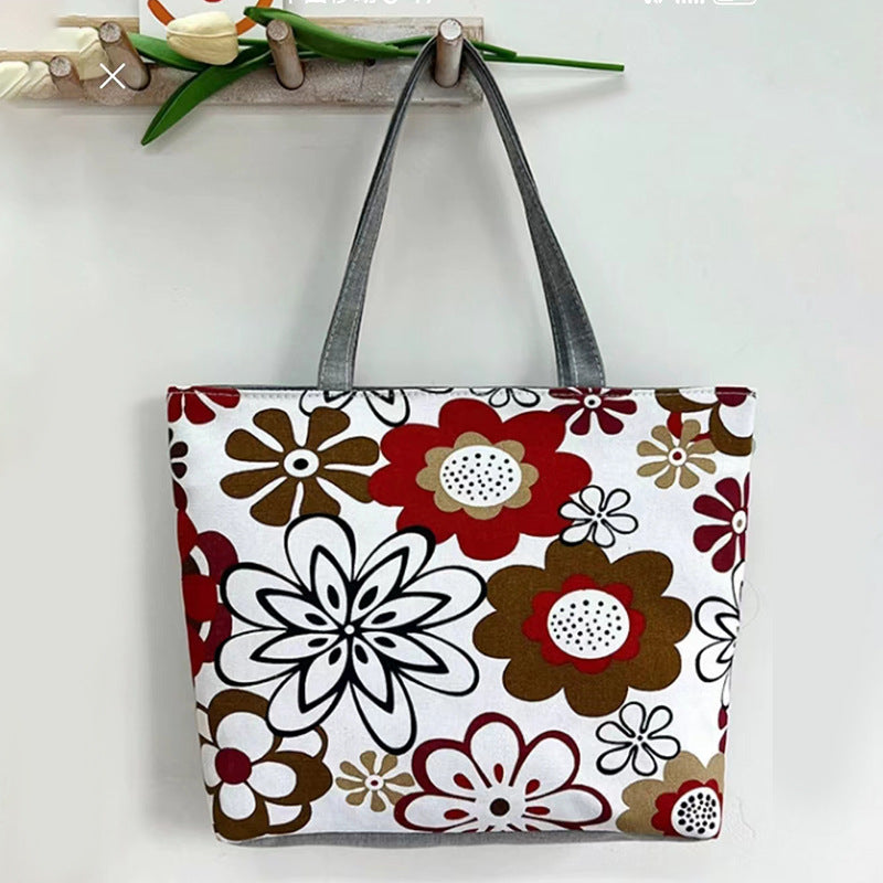 Large Capacity Canvas Tote Bag with Floral Print