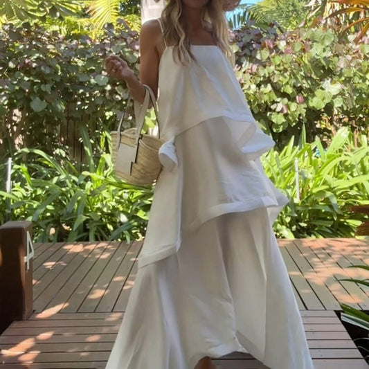 French Style Sleeveless Satin Midi Dress with Relaxed Fit