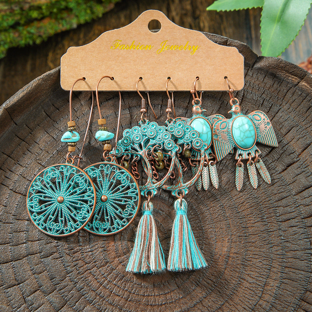 Vintage Bohemian Hollow Geometric Tassel Earrings