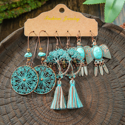 Vintage Bohemian Hollow Geometric Tassel Earrings