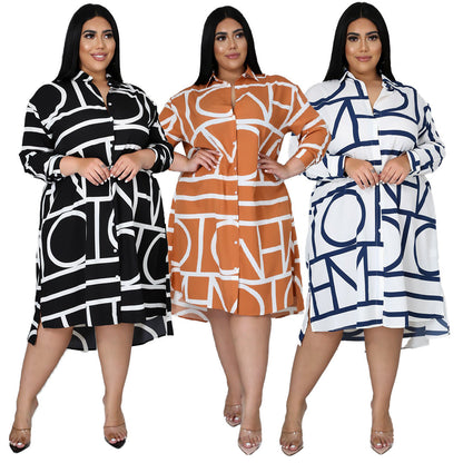 Floral Pleated Waist Shirt Dress Plus Size Casual