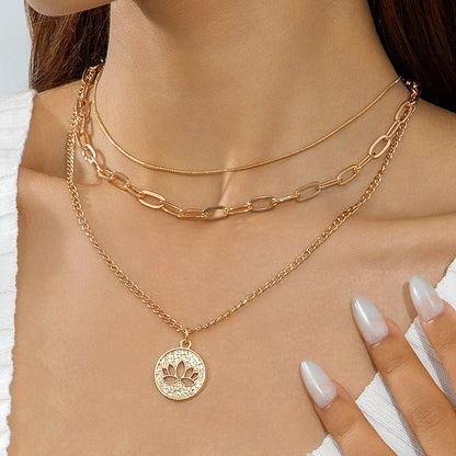 Geometric Layered Y-Shaped Alloy Necklace With Tassels And Rhinestones