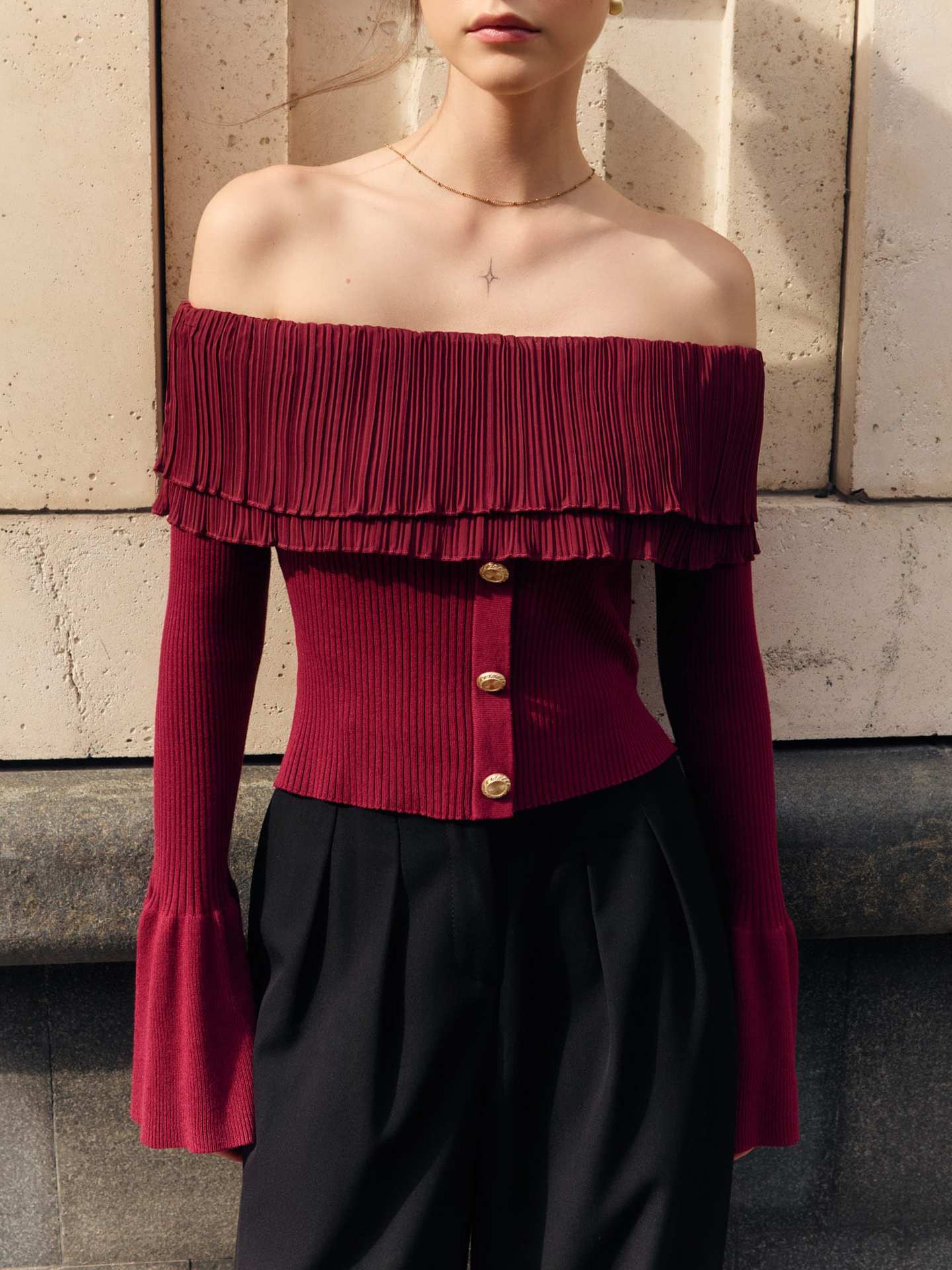 Elegant Off Shoulder Long Sleeve Knit Sweater