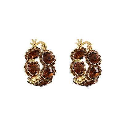 Coffee Crystal Circle Elegant Hoop Earrings