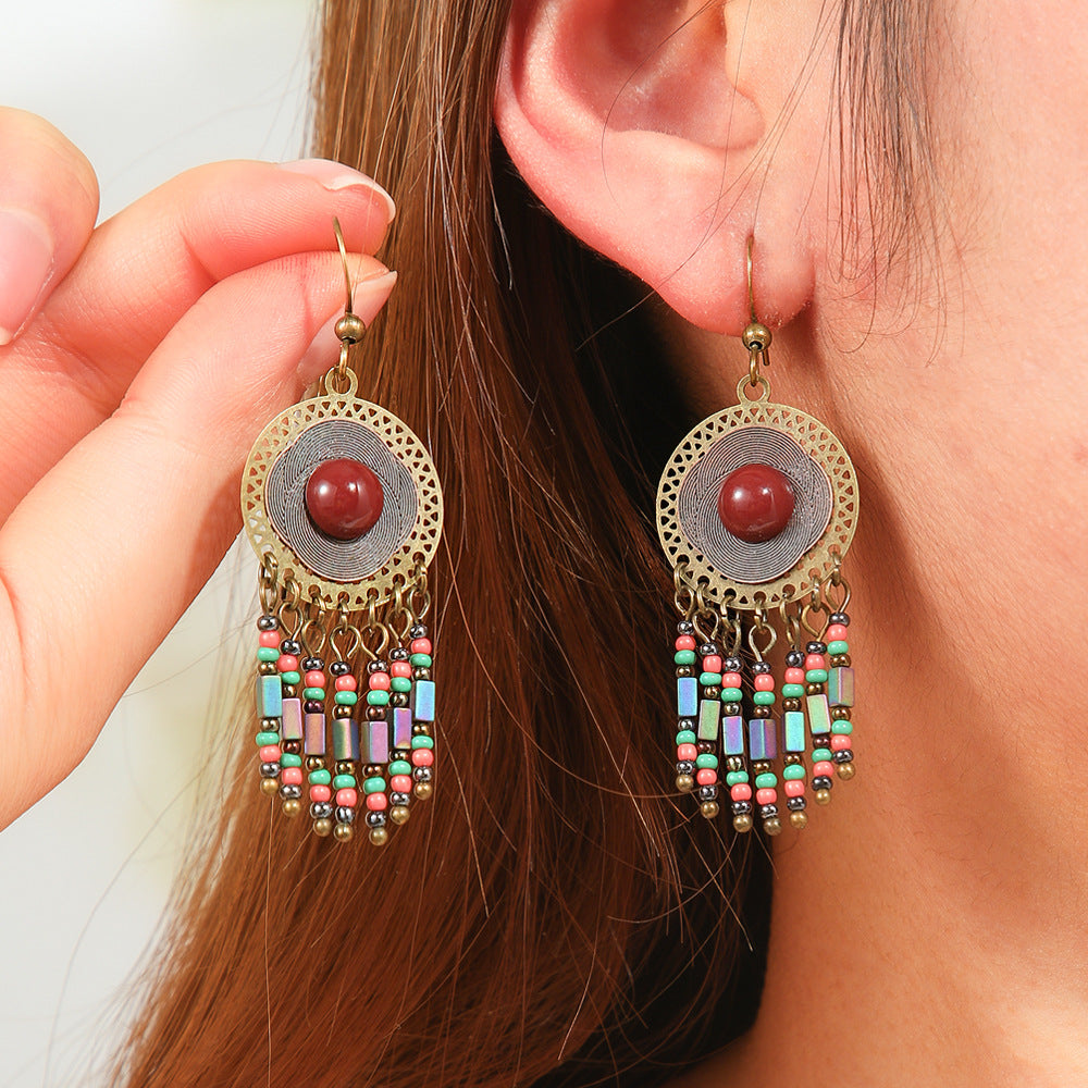 Bohemian Tassel Drop Earrings Colorful Ethnic Jewelry Set