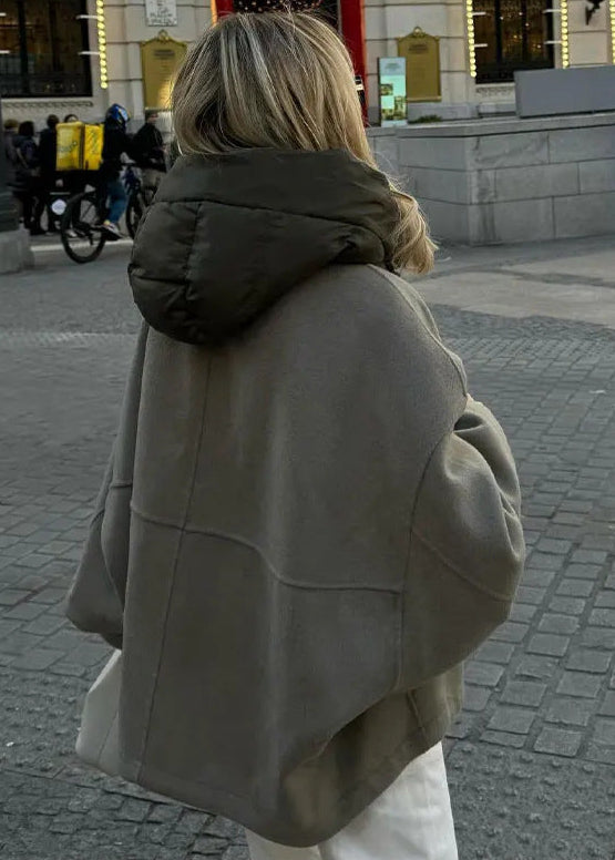 Oversized Hooded Zip Jacket With Padded Collar