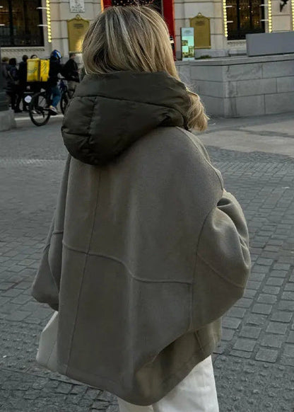 Oversized Hooded Zip Jacket With Padded Collar