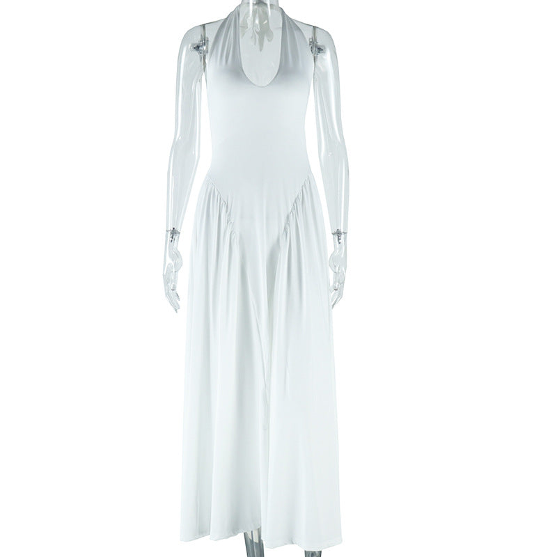Chic Solid Color Sleeveless Halter Dress For Women