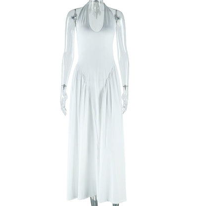 Chic Solid Color Sleeveless Halter Dress For Women