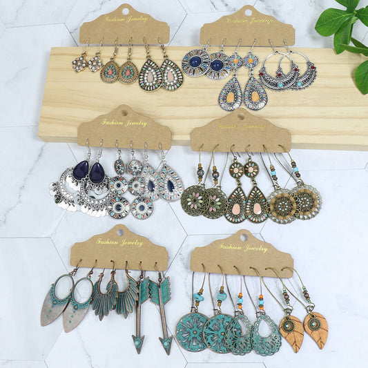 Boho Vintage Minimalist Hollow Drop Earrings Set