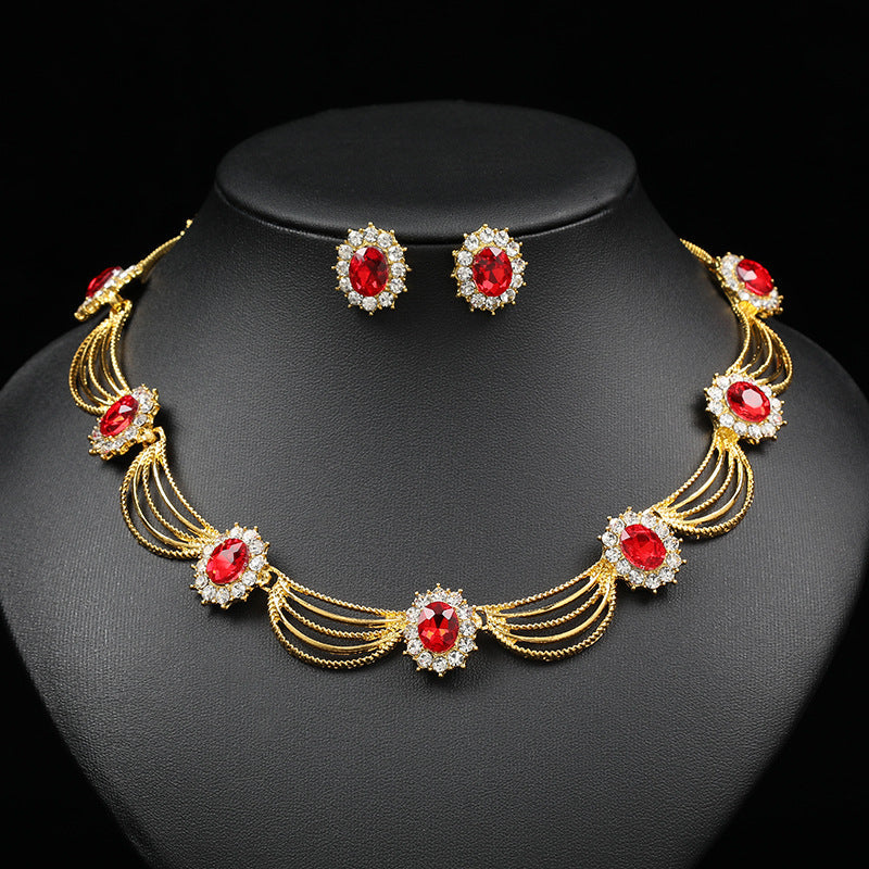 Artistic Retro Gemstone Necklace and Earring Set