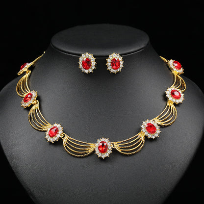 Artistic Retro Gemstone Necklace and Earring Set